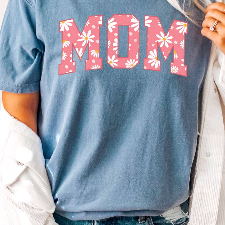 Daisy Flower Pink Mom Comfort Colors Tee for wholesale by Kissed Apparel