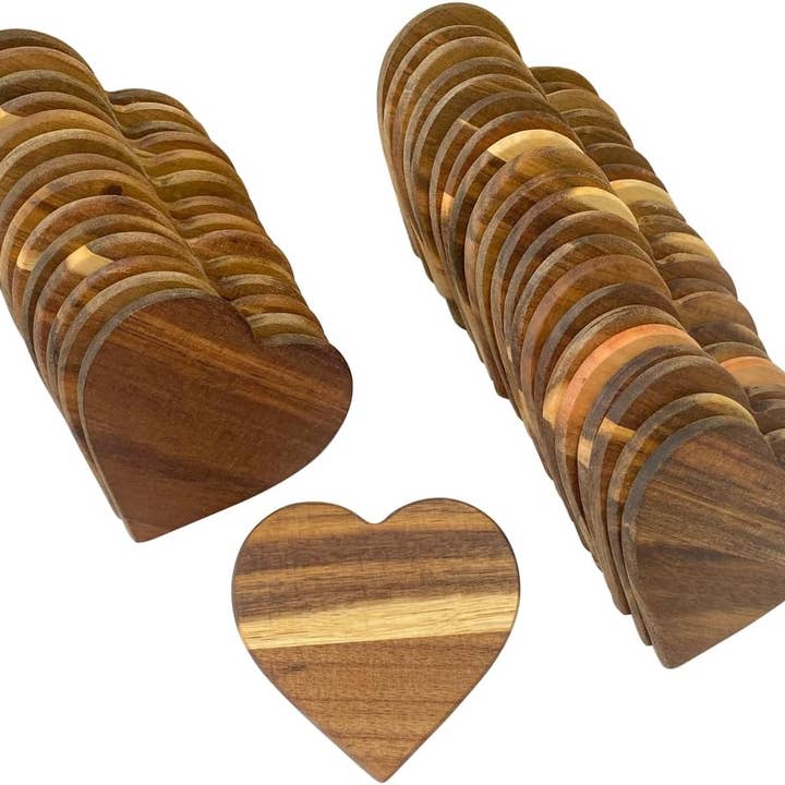 Heart Shaped Wood Coasters for wholesale by The Tinkerbox LLC