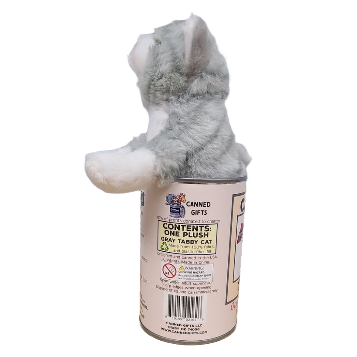 Canned Gifts – wholesale Fyllda/plyschleksaker - Barn och baby – Konservburksgrå tabbymus | Räddningskatt | Miljövänlig återvunnen present7