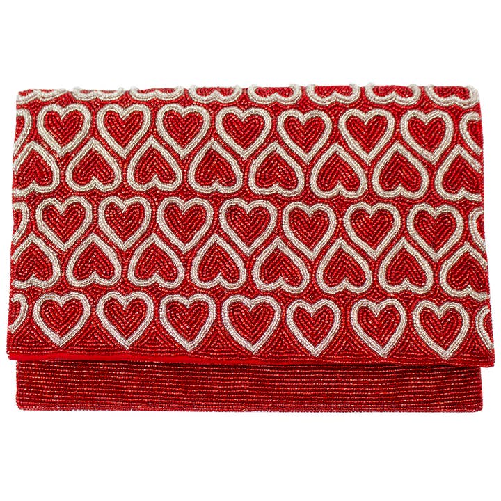 RED HEART ARTIST SERIES DOUBLE SIDED BEADED CLUTCH for wholesale by Pizzazz, Inc.