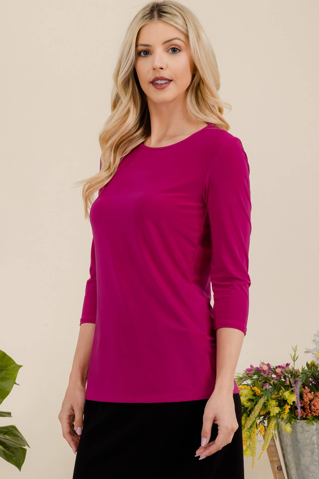 Celeste Clothing - Wholesale T-Shirt - Women's - CLASSIC 3/4 SLEEVE CREW NECK TOP -CT1321440