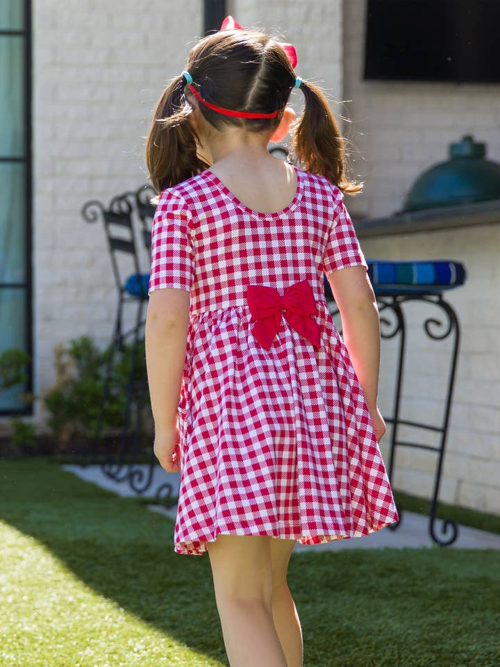 Rosso Vestito a maniche corte in maglia a quadretti rossi per bambine in vendita all'ingrosso su Faire