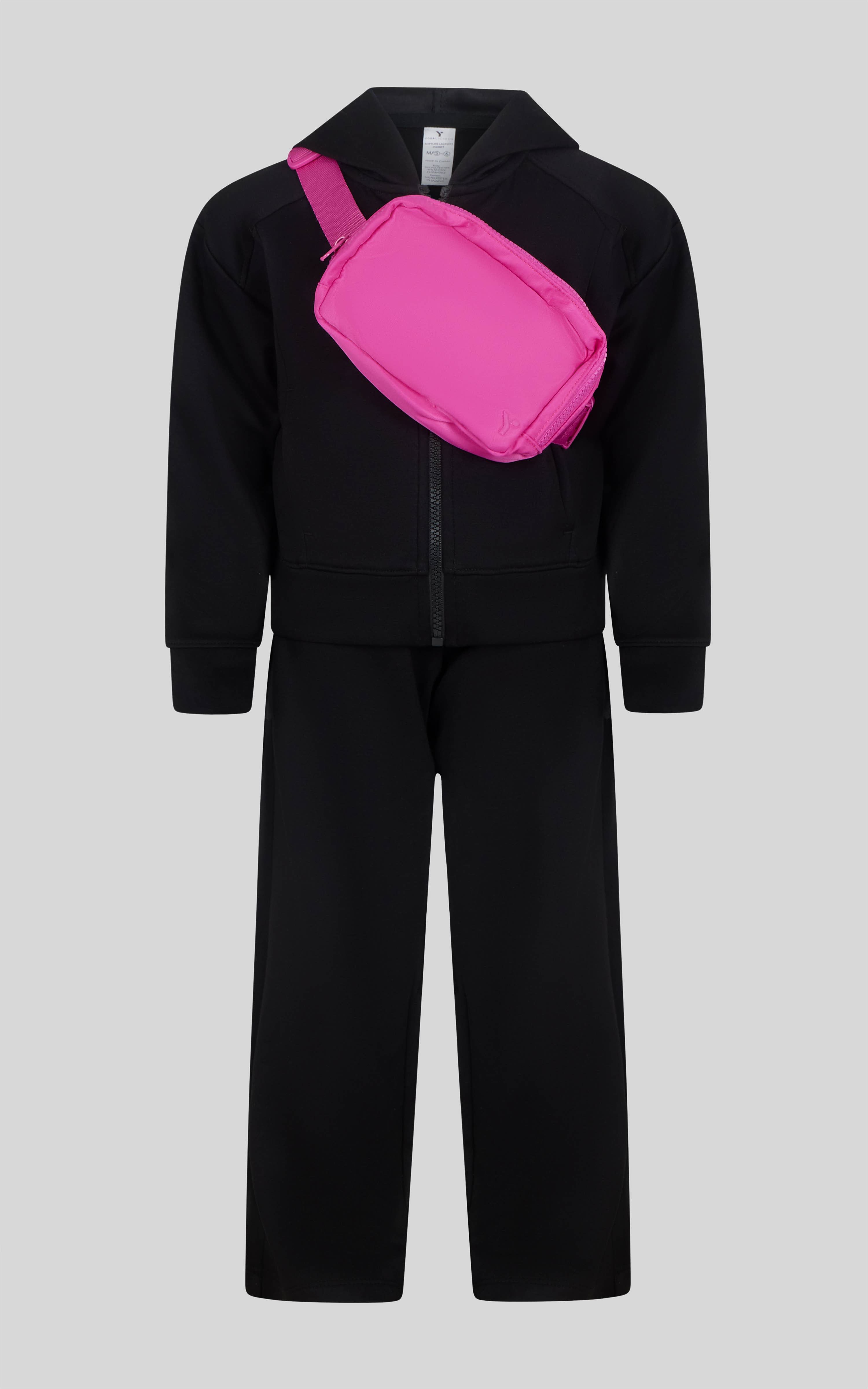 90 Degree by Reflex & Yogalicious - Wholesale Top & Pant Set - Kids - Little Girls Jacket, Wide Leg Pant, and Bag Set0
