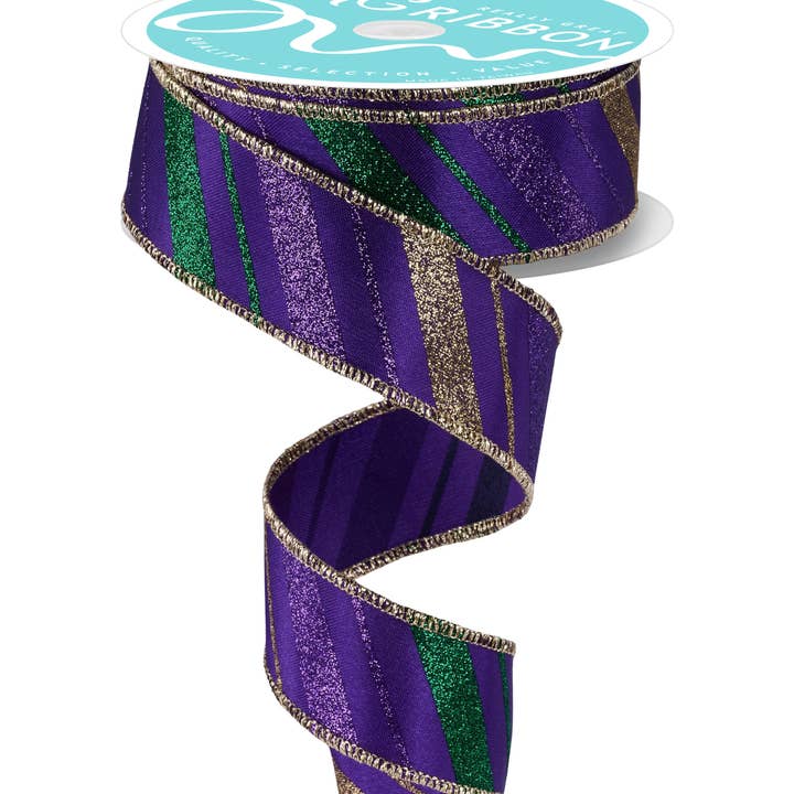1,5"X10Yd Striscia Multicolore Diagonale Viola/Mardi Gras RGF184023 per la vendita all'ingrosso da parte di DecoExchange