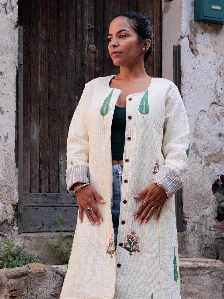 Midi Quilted Daya Coat ~ Tuscan Garden for wholesale by Devi Shop