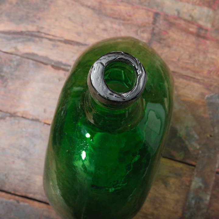 Golden Oldies Antiques - Wholesale Decorative Tabletop Object - Green Flat Sided Glass Demijohn Bottle2