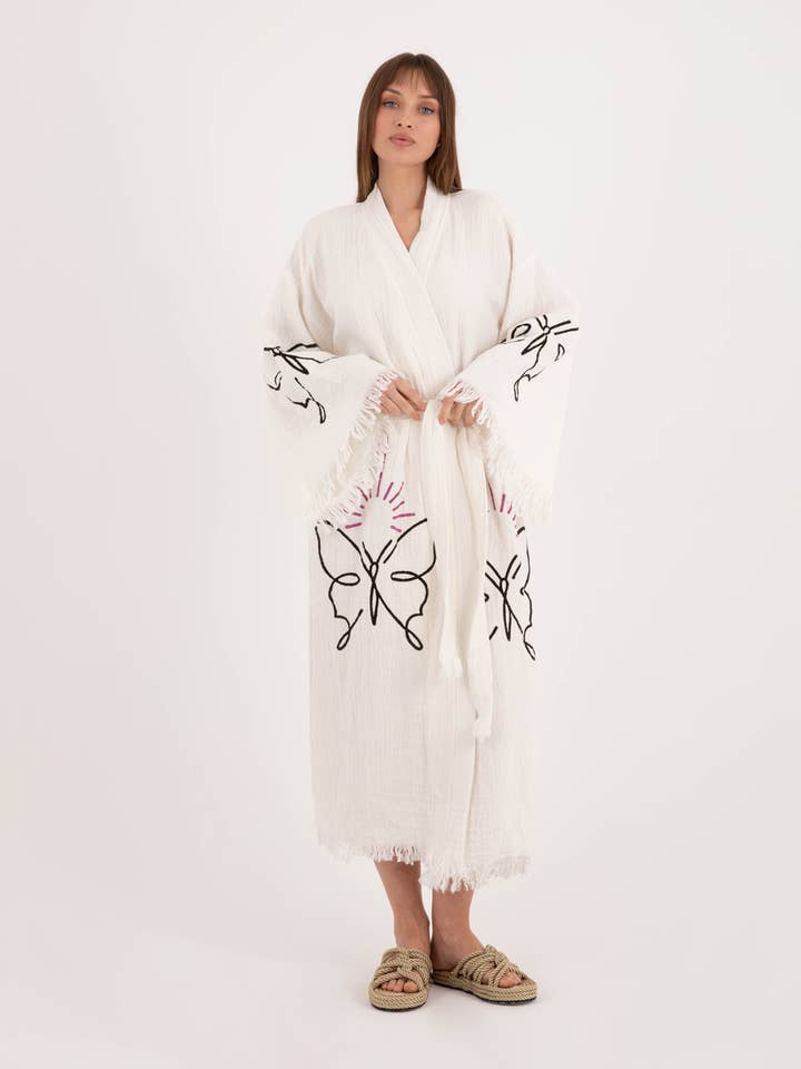 Chic Butterfly Pattern Kimono Robe Coverup Caftan Dress for wholesale by Yaz Concepts