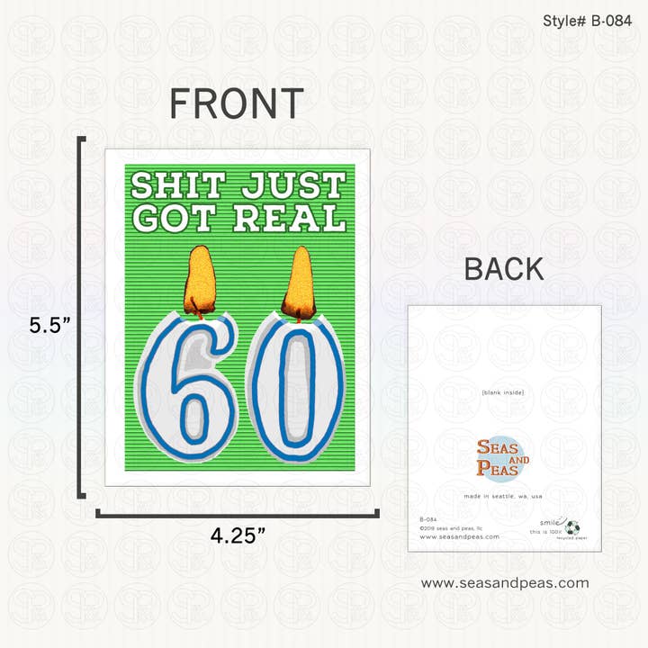 Seas and Peas, LLC - Wholesale Birthday Card - Sh*t Just Got Real 60th Birthday Card - Mature3