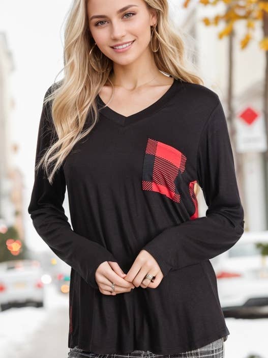 ST1792-15 SOLID AND PLAID TOP for wholesale by HEIMISH