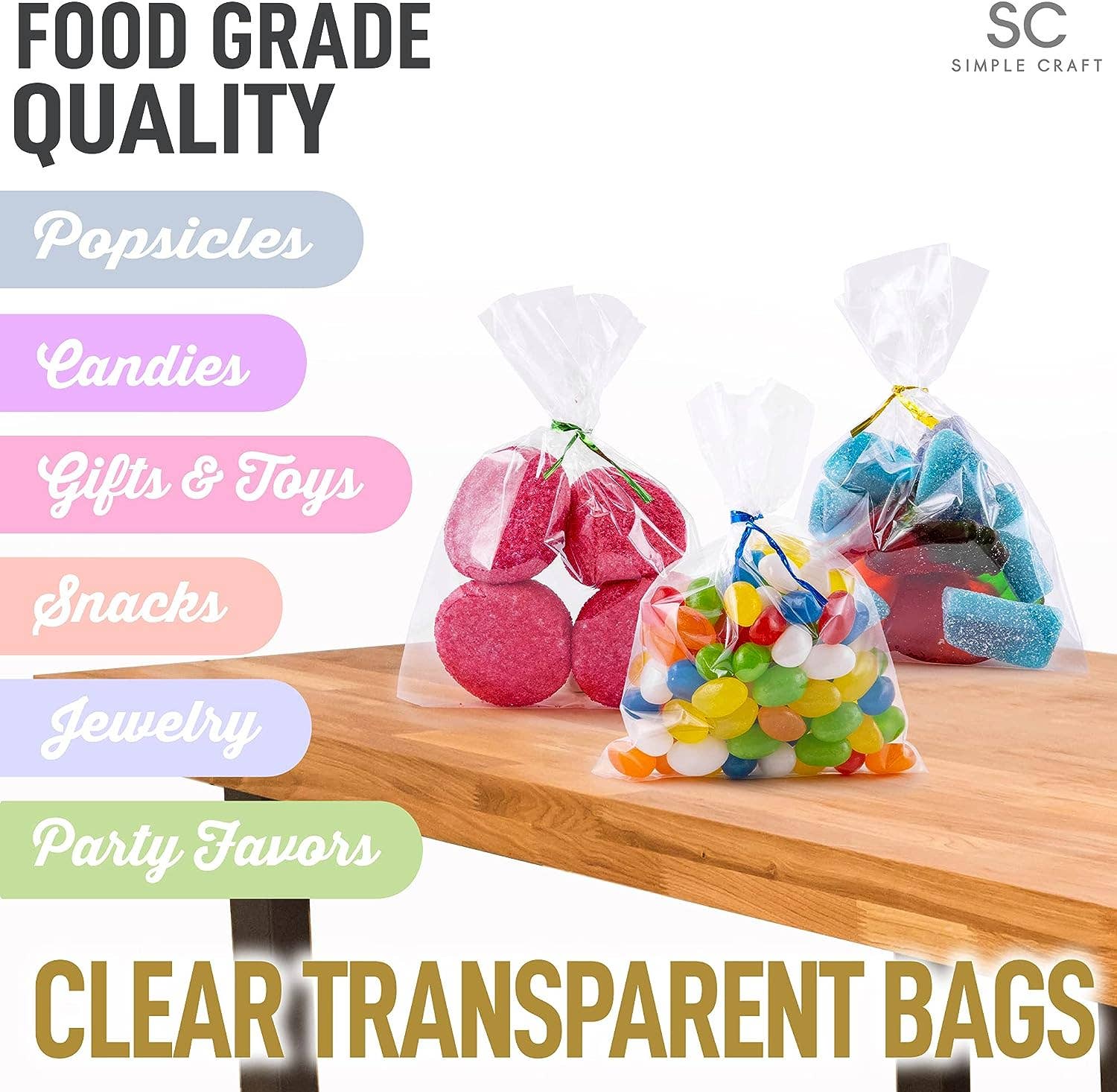 Zulay Kitchen - Wholesale Cellophane Bag - Candy Treat Cellophane Bags - 200 Pack (2x10)1