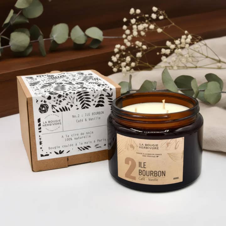 Candela profumata naturale N°2 Ile Bourbon - 3 formati per la vendita all'ingrosso da parte di LA BOUGIE HERBIVORE