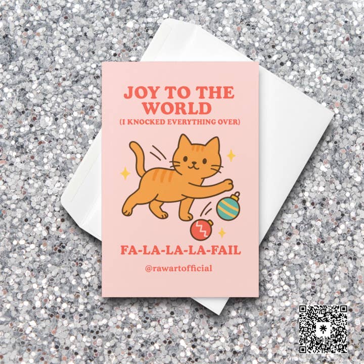 Joie au monde Carte de Noël pour chat • Carte de vacances drôle pour chat • Carte de vœux humoristique mignonne pour les amoureux des chats pour la vente par Hot Mess Paper Co.