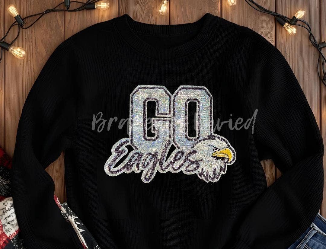 Brazenly Envied - Wholesale Patch - Eagles Patch -Go Eagles Iron On SILVER and Black Sequins 0