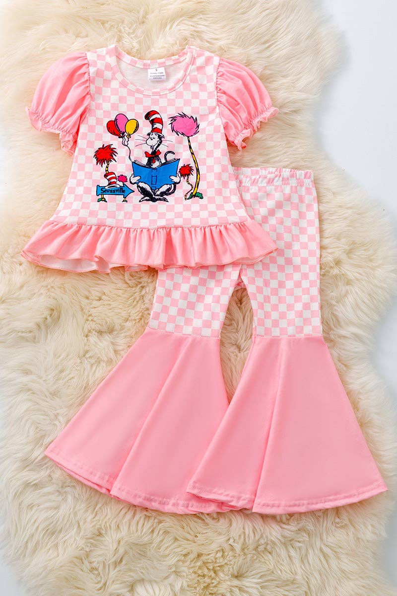 Kids Charm Online - Wholesale Top & Pant Set - Kids - Dr.Seus* checkered printed girls bell bottoms set. OFG50484 SOL0