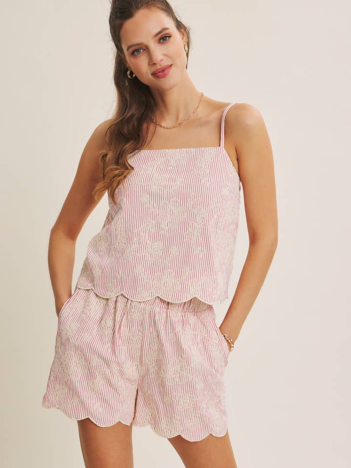 MÅNGSIDIG SOMMARSTAPEL RANDIG BRODERAD SCALLOP LINNE för wholesale av in february