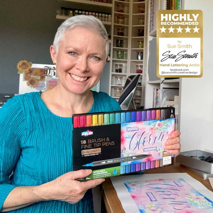 Zieler – wholesale Pen – 18 Brush & Fine Tip Pens with Water brush - 092995595