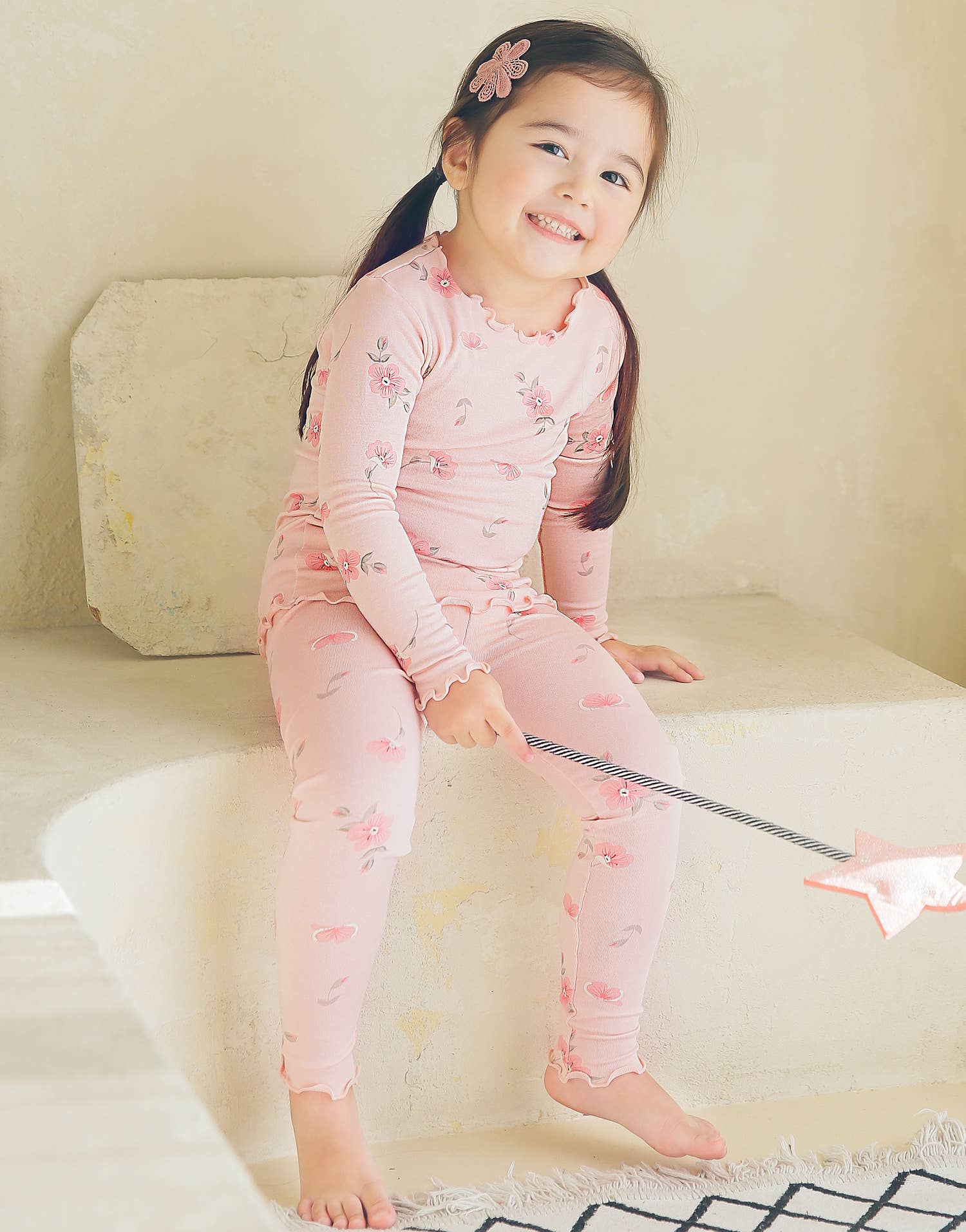 Light Pink Shirring Modal Romantic Rose Long Sleeve PJs-C for wholesale on Faire2