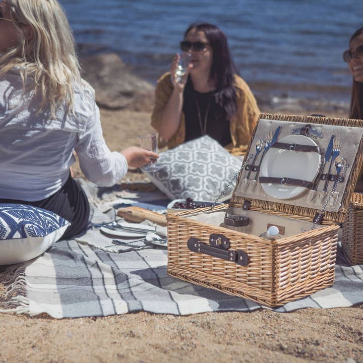 Beige Canvas Classic Picnic Basket for wholesale on Faire