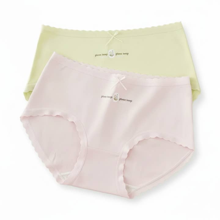 FLUFFERY - Wholesale Underwear - Women's - Texlina Women’s Seamless Cotton Briefs with “Please Keep” Print & Bow – Everyday Pastel Collection4