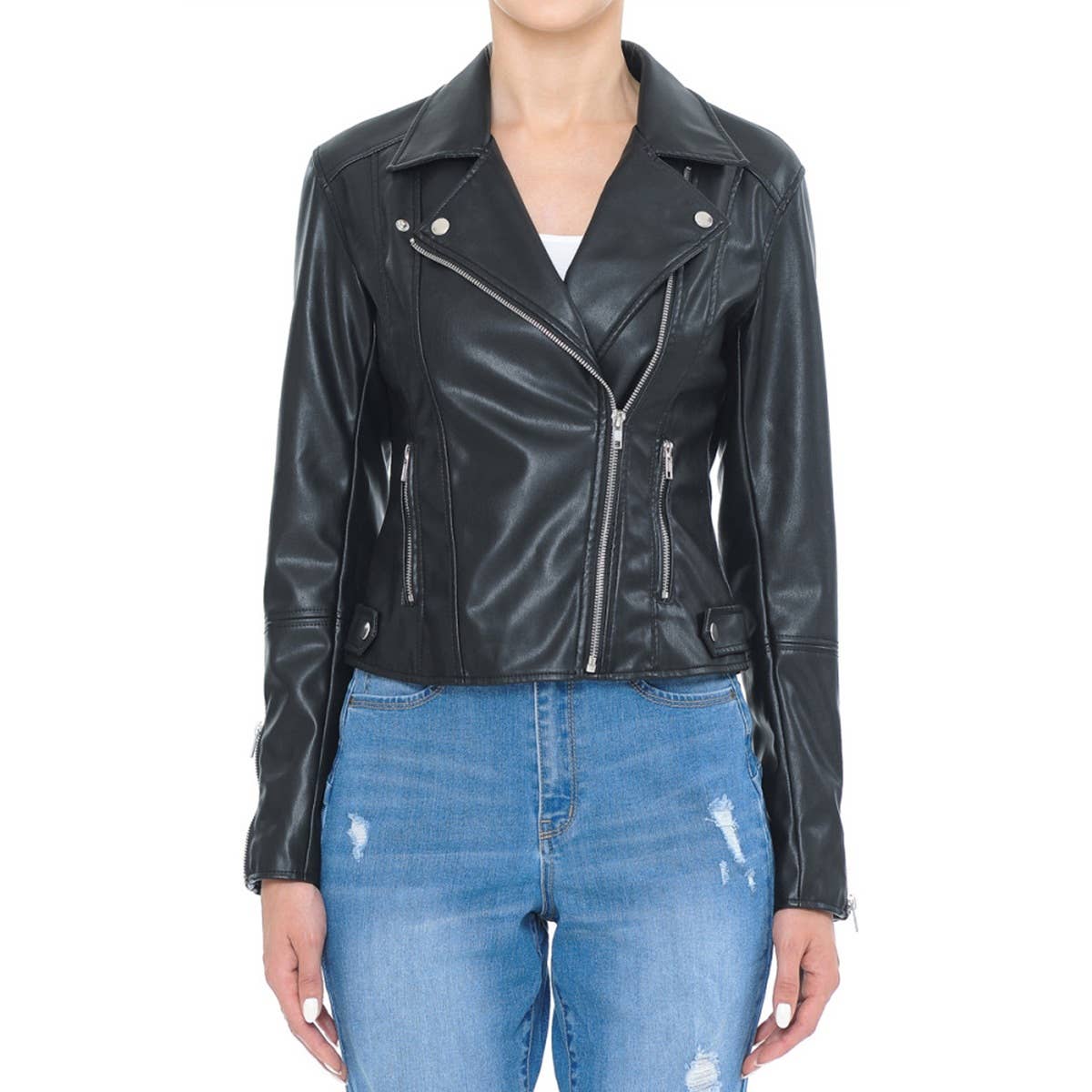 UP CLOTHING - Wholesale Leather Jacket - Women's - Biker PU Faux Leather Jacket5