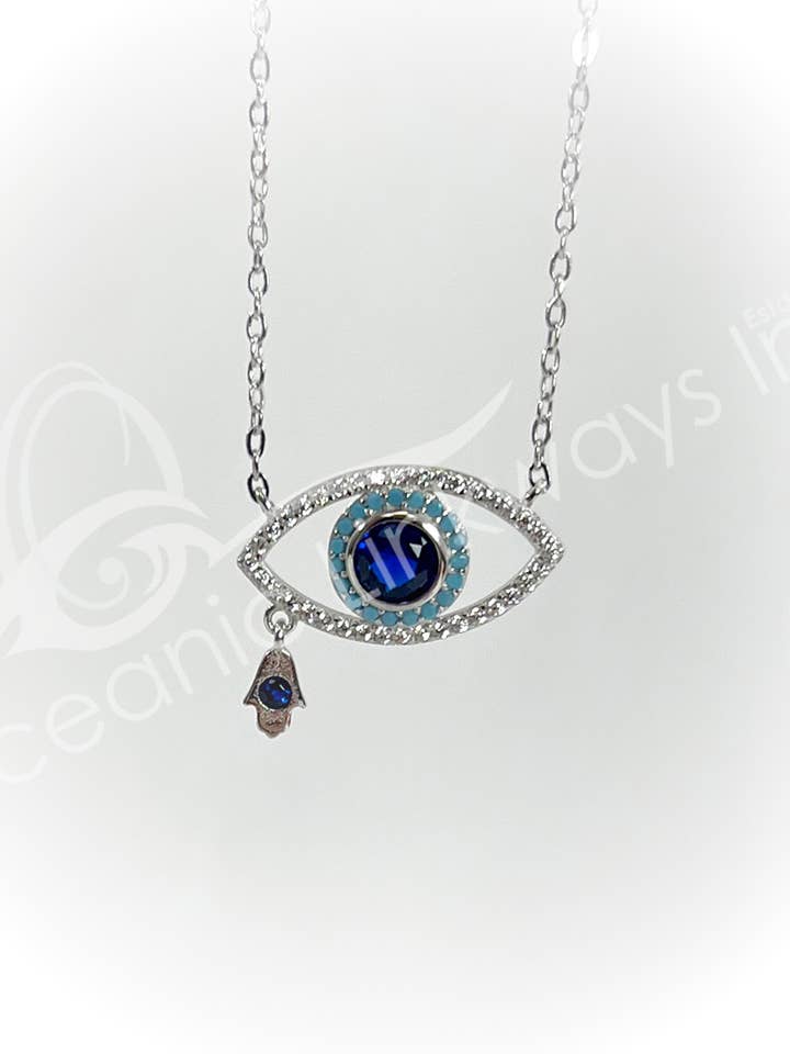 (PC)STERLING SILVER - NECKLACE EVIL EYE WITH FATIMA HAND 18" for wholesale by Oceanic Linkways Inc