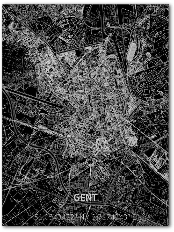 Citymap Gand | Décoration murale en aluminium pour la vente par Brandthout.