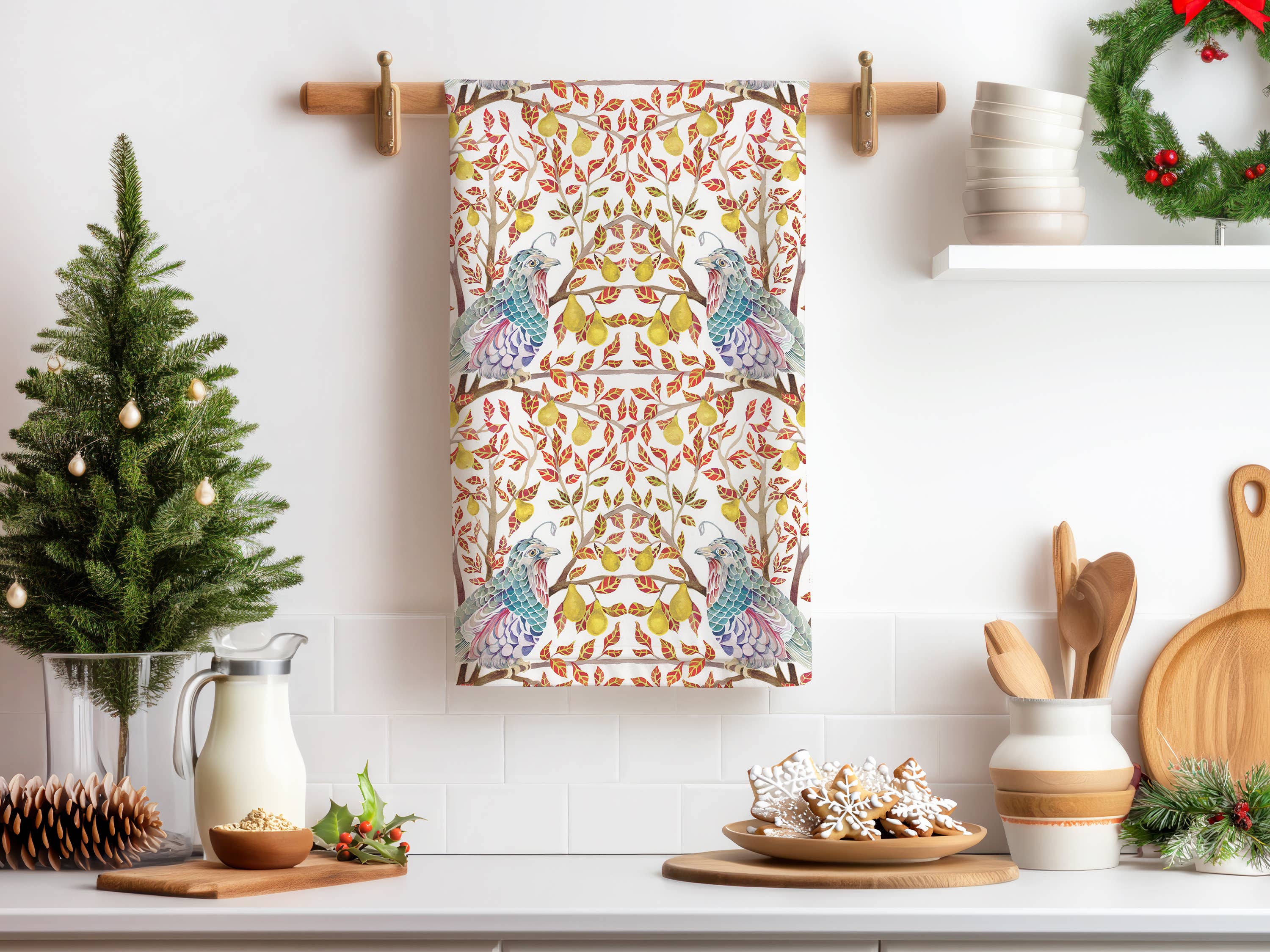 Sarah Rose - Vente Torchons - Torchon en lin biologique Perdrix in a Pear Tree