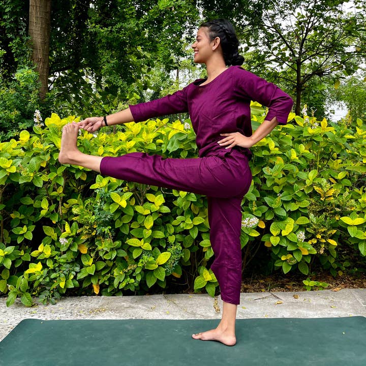 Calças de Ioga de Algodão para Mulheres Roxas - Chandra por atacado de AKISO