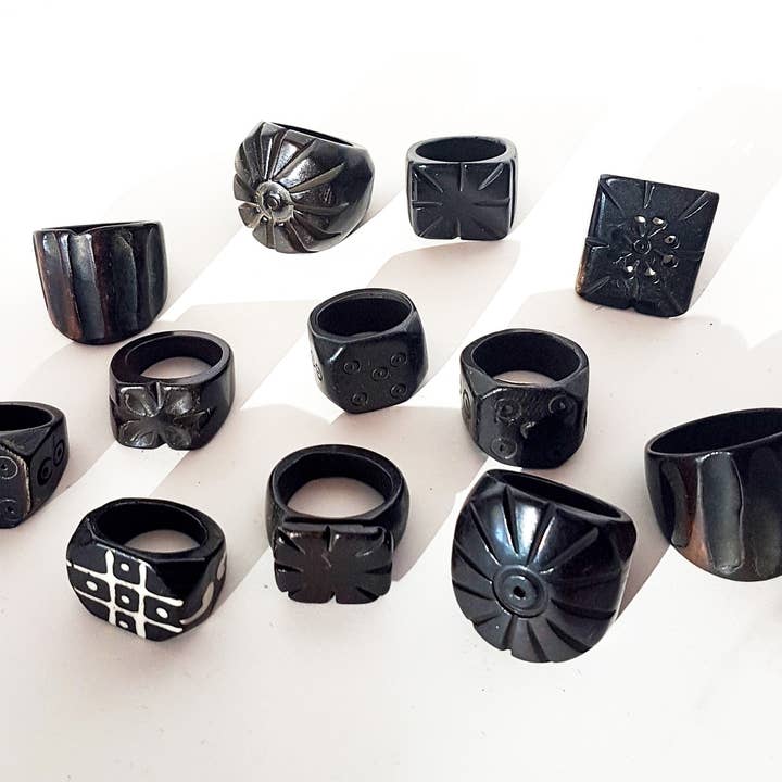 Bone rings in dark brown coffee dye finish for wholesale by Galerie Indra