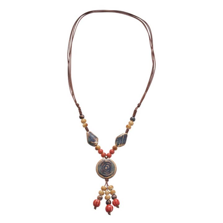 Bauai - Boho Ceramic Bead Fringe Long Necklace - Vintage & Unique and other Purchase Wholesale boho charms. Free Returns & Net 60 Terms on Faire trending on Faire.