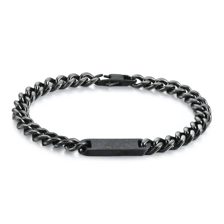 Matte Black Chain Link Bracelet with Plaque for wholesale by PAXPARIS