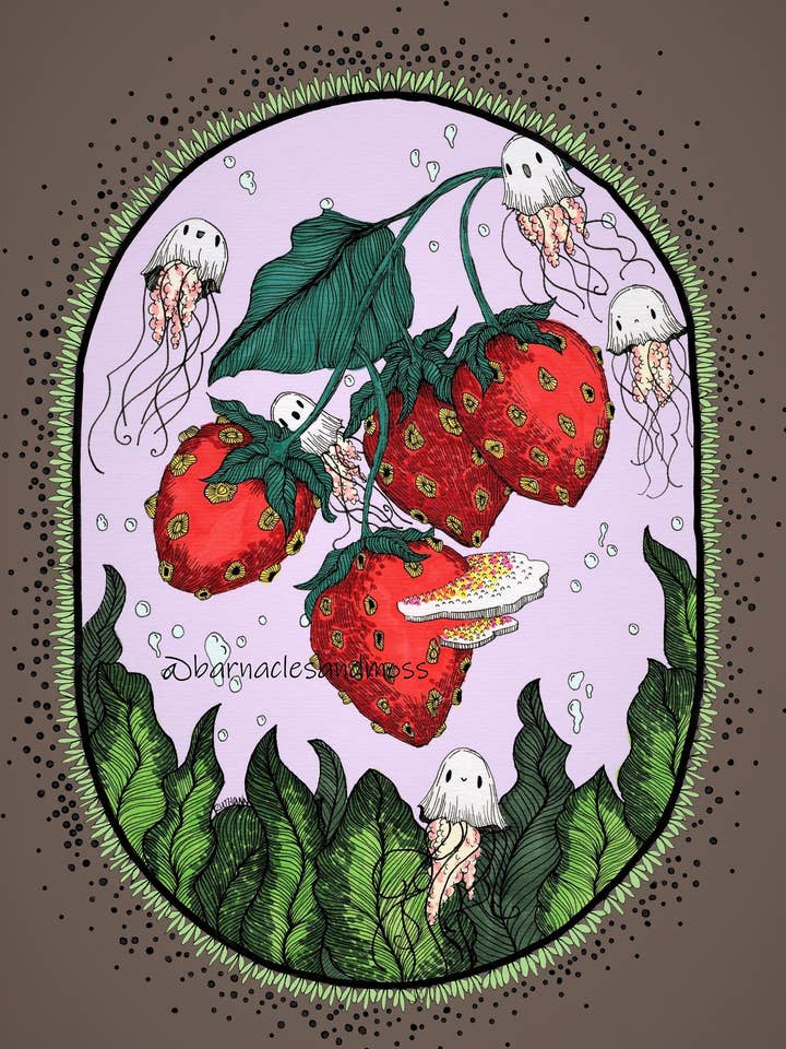 Strawberry Sea Fine Art Print for wholesale by Barnacles and Moss