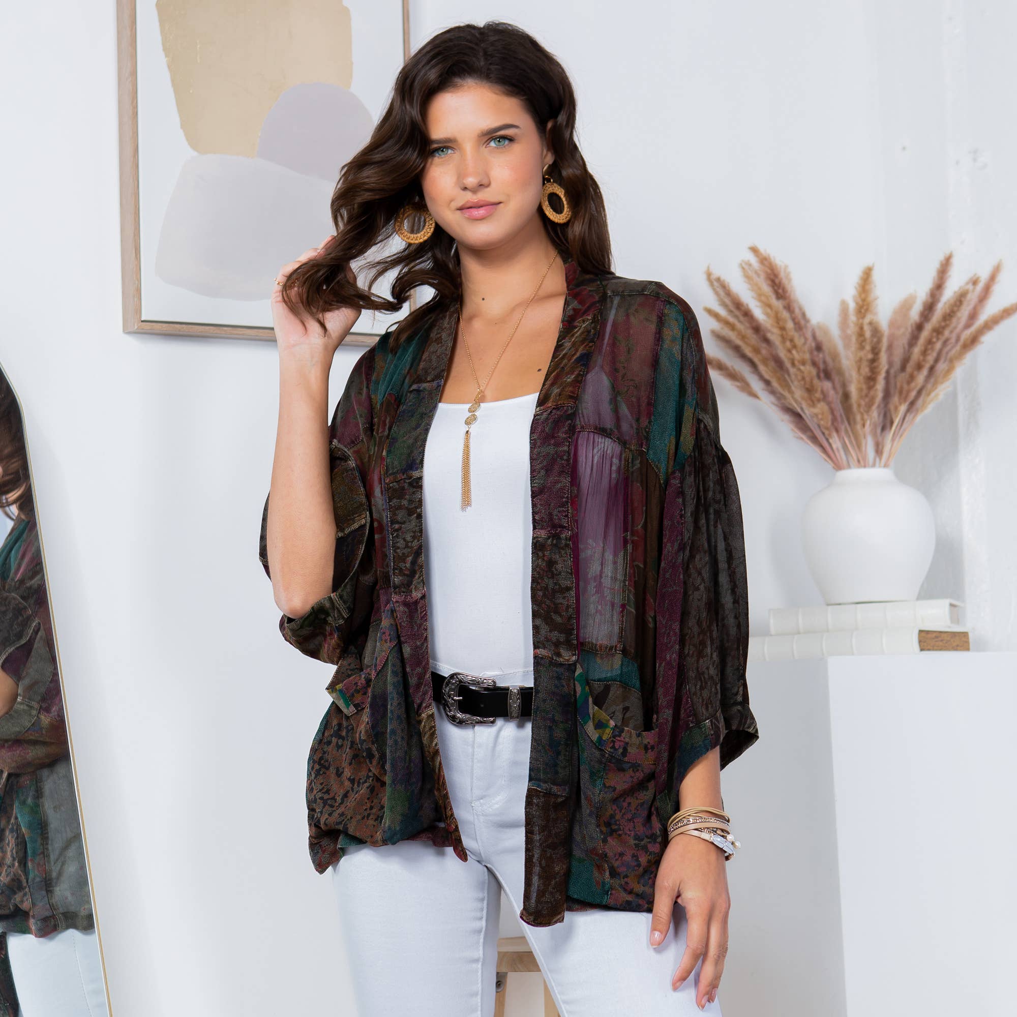 Young Threads - Wholesale Kimono - Women's - Kimono Top In Overdyed Mix N Match Patches - in 7 Color ways6