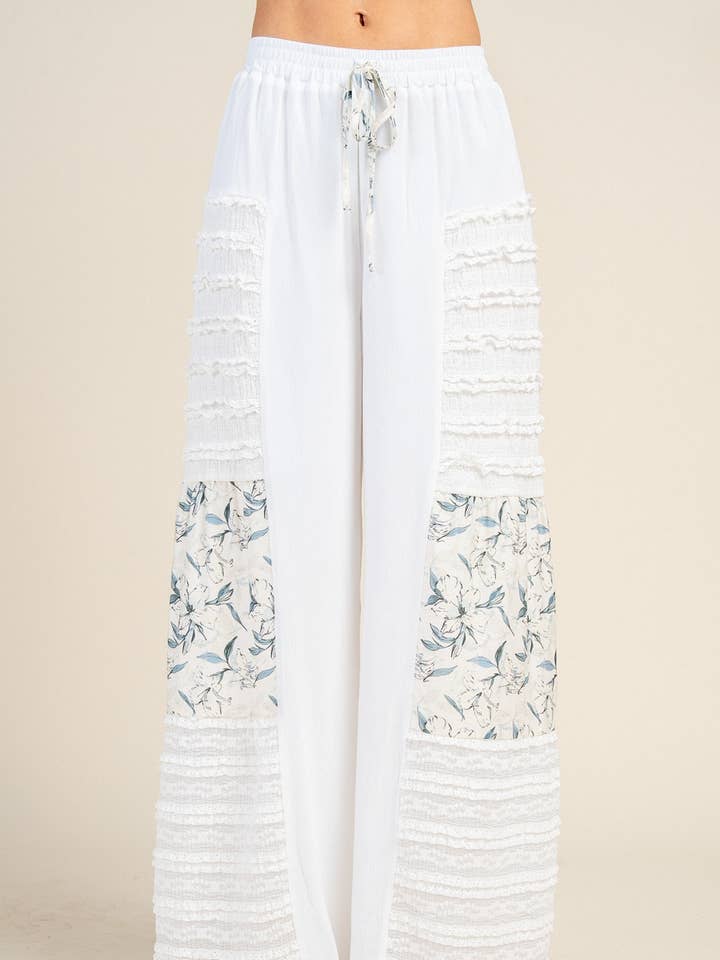 CB20079Y CREPON 3D LACE MIX MEDIA LONG PANTS for wholesale by BEIVY & COLLABO