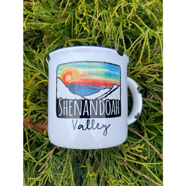 Sweetgum Studio - Wholesale Coffee Mug - Stoneware Distressed Mug with Blue Trim 14 oz.27
