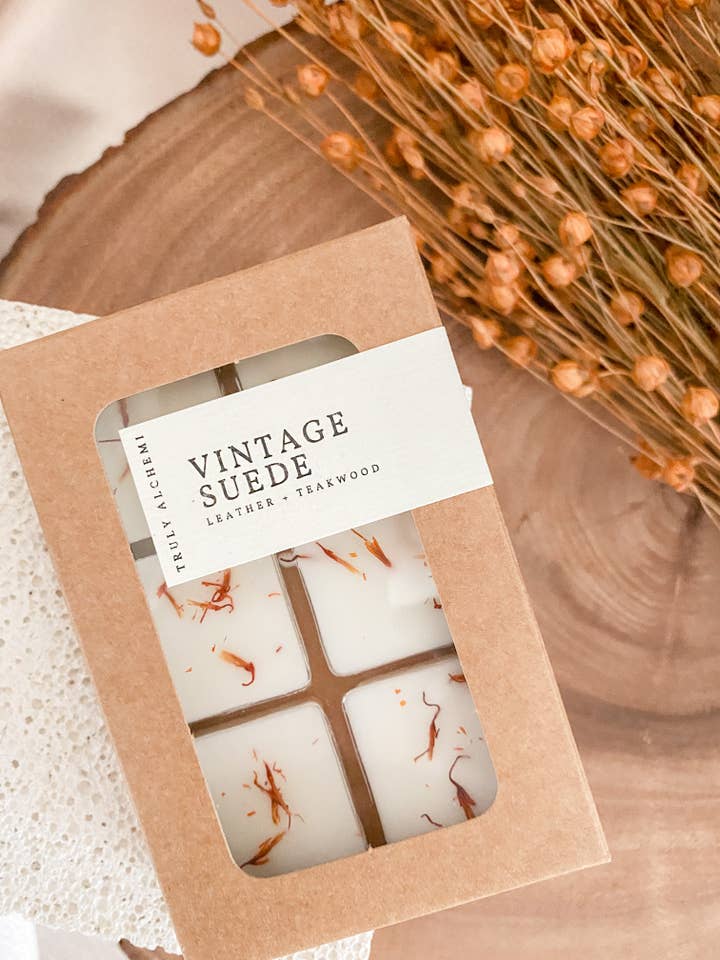 Vintage Suede - Leather & Teakwood Wax Melts {set Of 6} for wholesale by Truly Alchemi