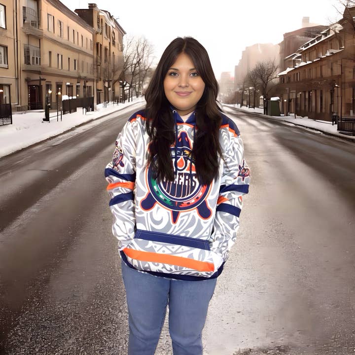 Sweat à capuche Oilers gris pour la vente par OldTribes
