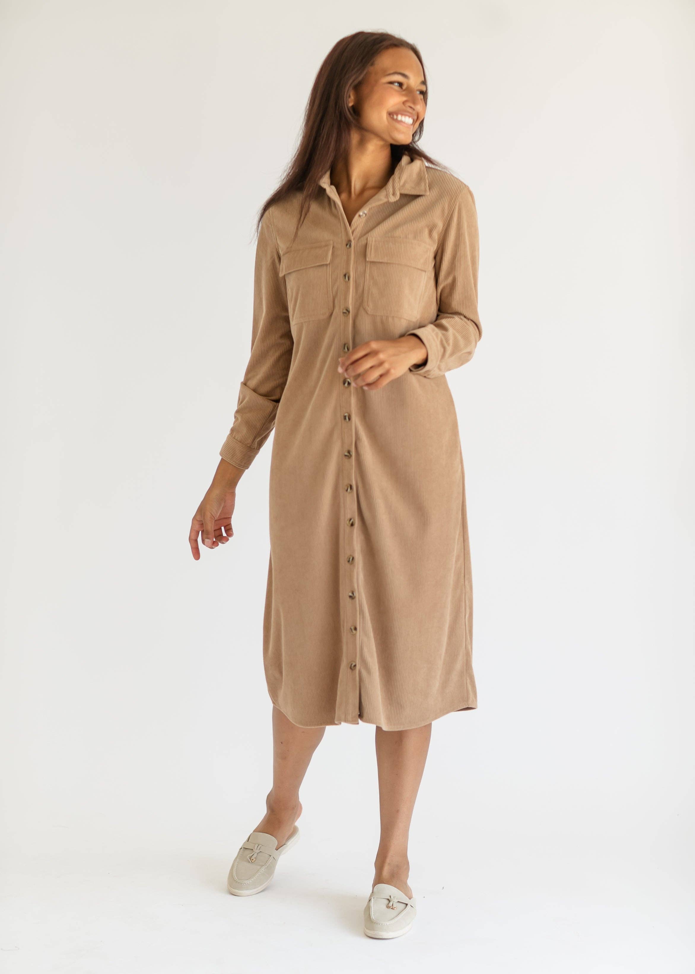 Inherit Clothing Company - Vente Robe – femme - Robe-chemise en velours côtelé Anika pour femmes automne1