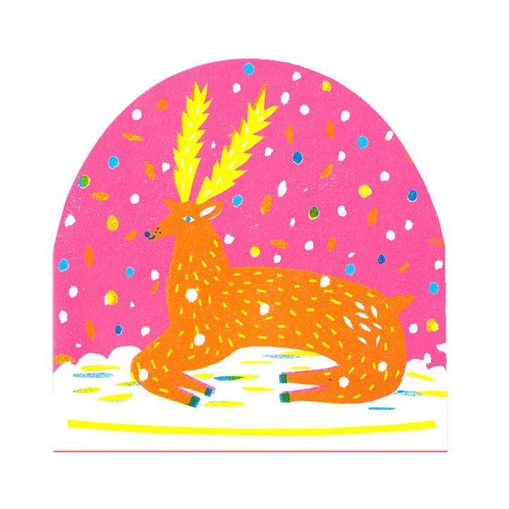 Reindeer Large Snowglobe Card for wholesale by The Printed Peanut Homeware & Stationery