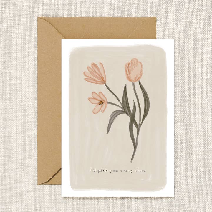 I'd Pick You Every Time Valentines Day Card for wholesale by HeatherLucyJ Design