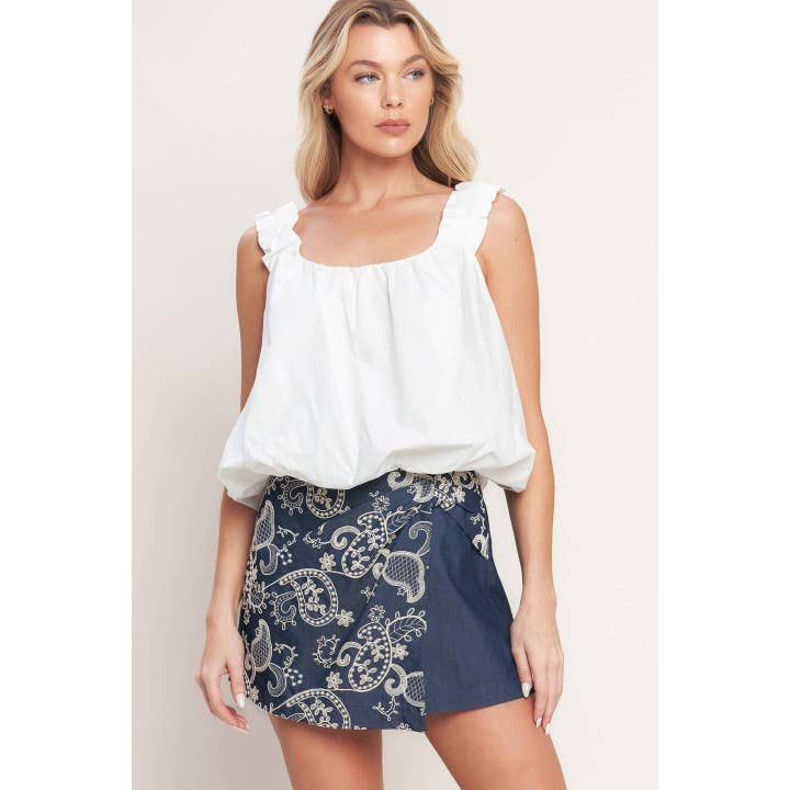 Solid n Embroidery Combination Skort with Zipper for wholesale by BNS