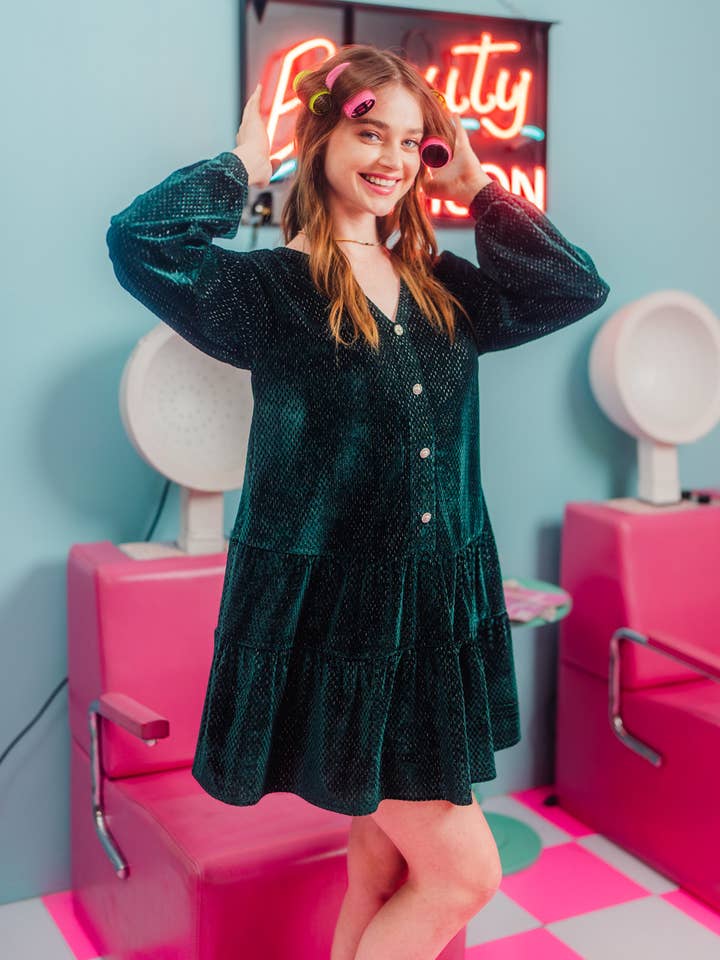 VERY J - Wholesale Dress - Women's - ND31003-Tiered Textured Woven Holiday Velvet Mini Dress9