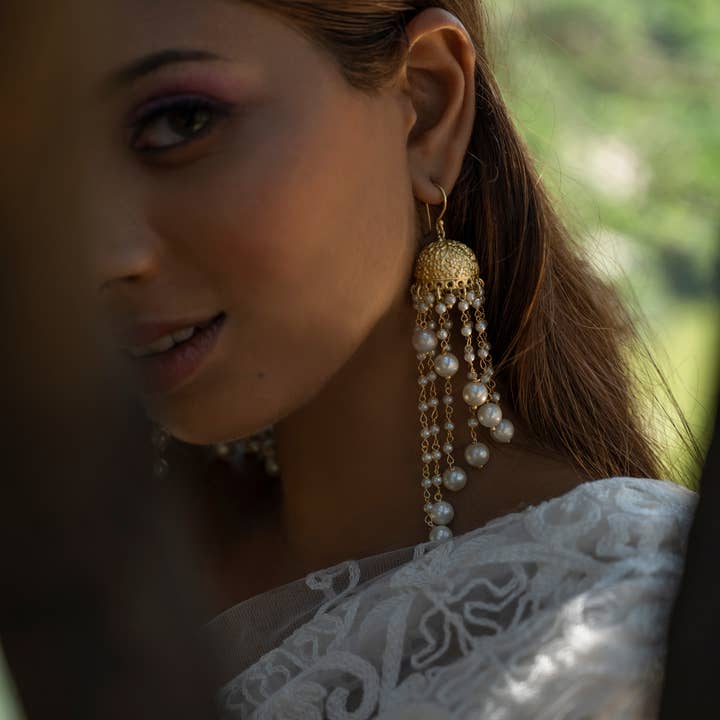 DIORA - Wholesale Dangle Earrings - Long Pearl Jhumka earrings Indian Festive Wedding Jewelry4