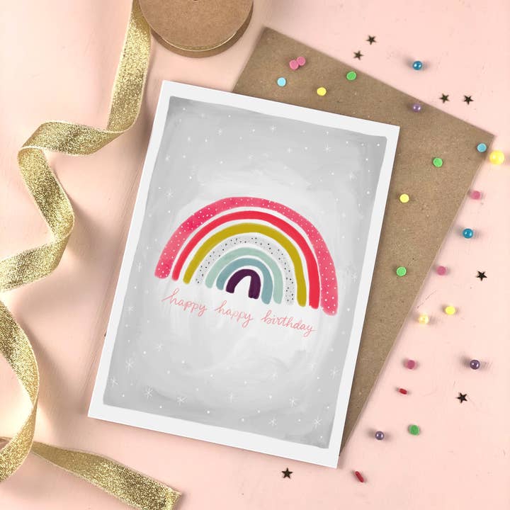 Cartão de feliz aniversário arco-íris por atacado de The Little Posy Print Company