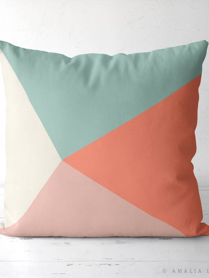 Petrogrün und Pfirsich Geometrisches Wurfkissen für den Großhandel von Latte Design