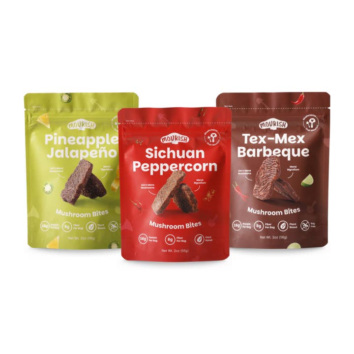 Spicy Adventures Trio for wholesale by Mourish - Mindful Mushroom Jerky