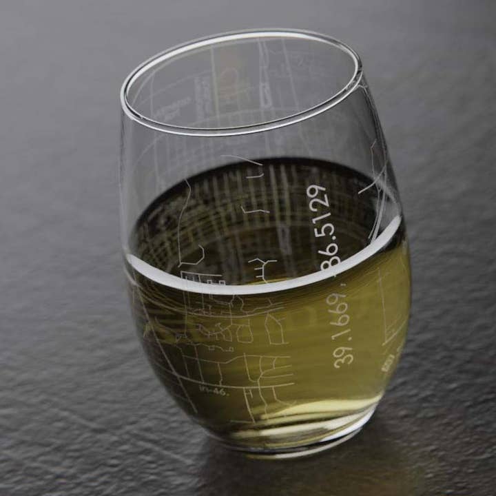 Well Told - Wholesale Wine Glass - Bloomington IN -Indiana Univ College Town Map Stemless Glass