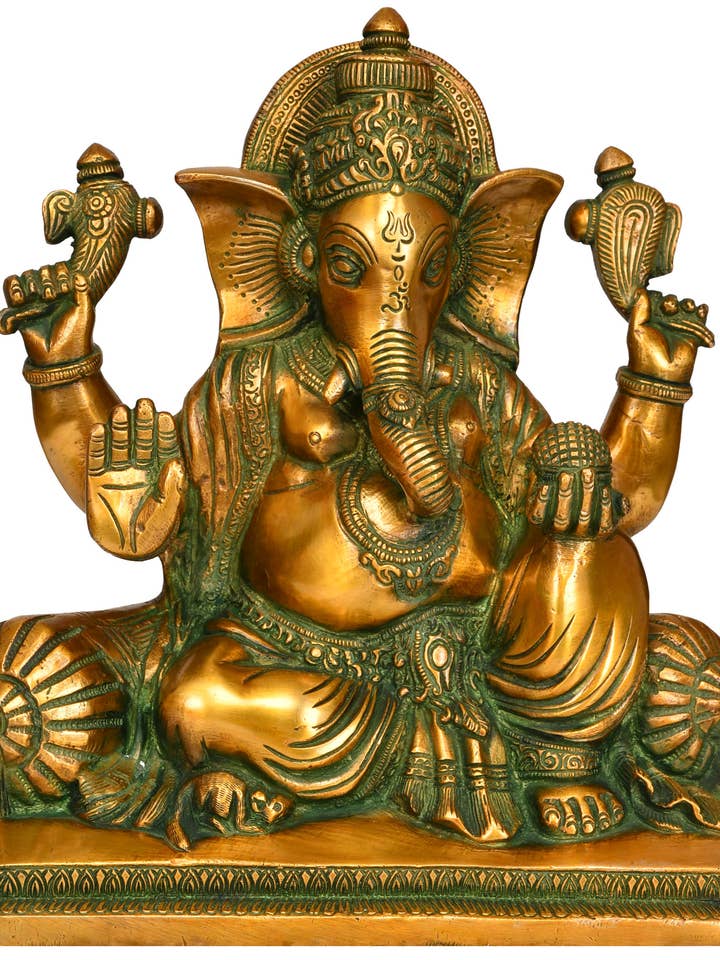 10" Blessing Lord Ganesha en laiton | Fait à la main | Fabriqué en Inde pour la vente par Exotic India Art