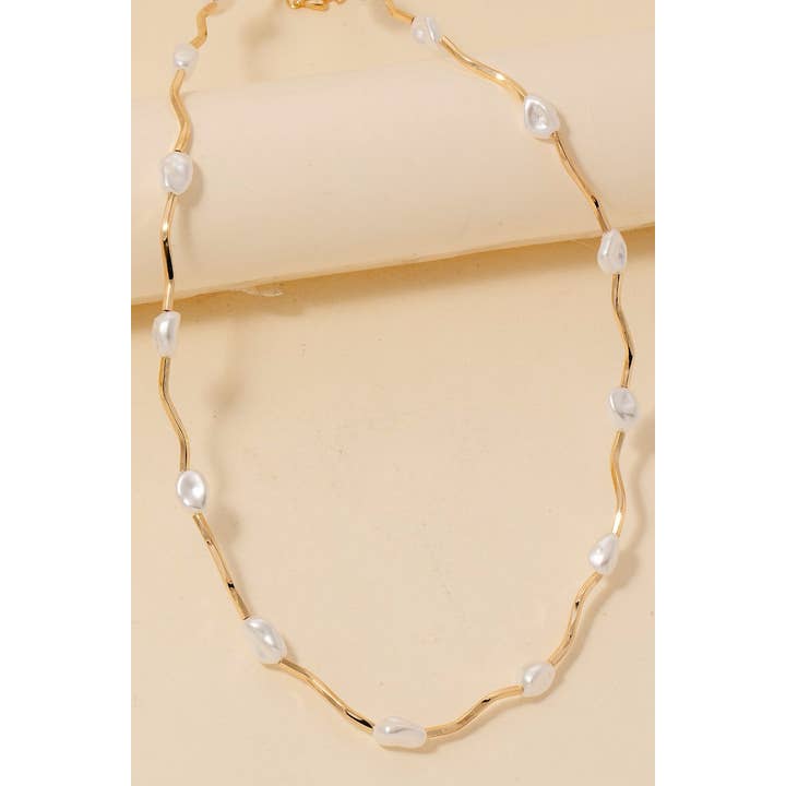 G Pearl And Twisted Metallic Tube Bead Necklace for wholesale on Faire