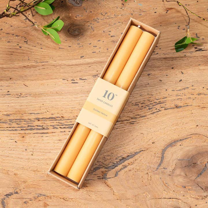 Golden Yellow Taper Candle 10 in. (Set of 2) (Pk/08 Sets) for wholesale by Audrey's Home & Gift